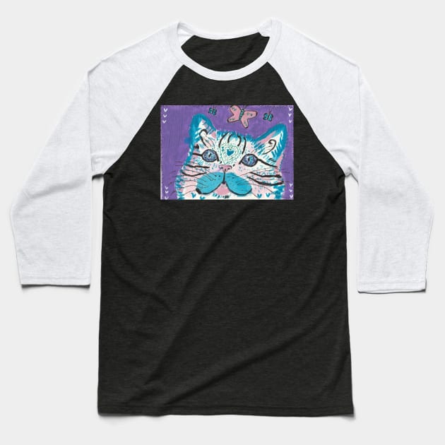 Abstract colorful cat face Baseball T-Shirt by SamsArtworks